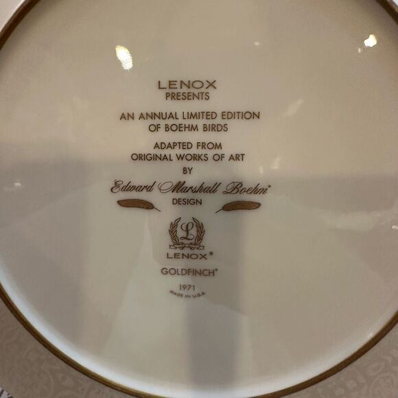 Lenox Limited Edition of Boehm Birds Decorative‎ Plate Art Gold Finch  1971 Vtg - Picture 4 of 6